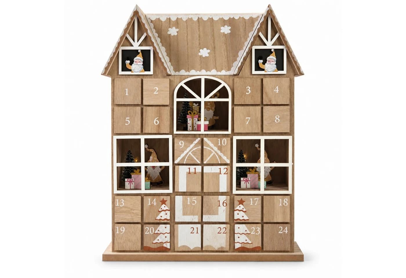 INtrenDU Adventskalender Holzhaus mit LED-Beleuchtung & 24 Schubladen - Bild 2