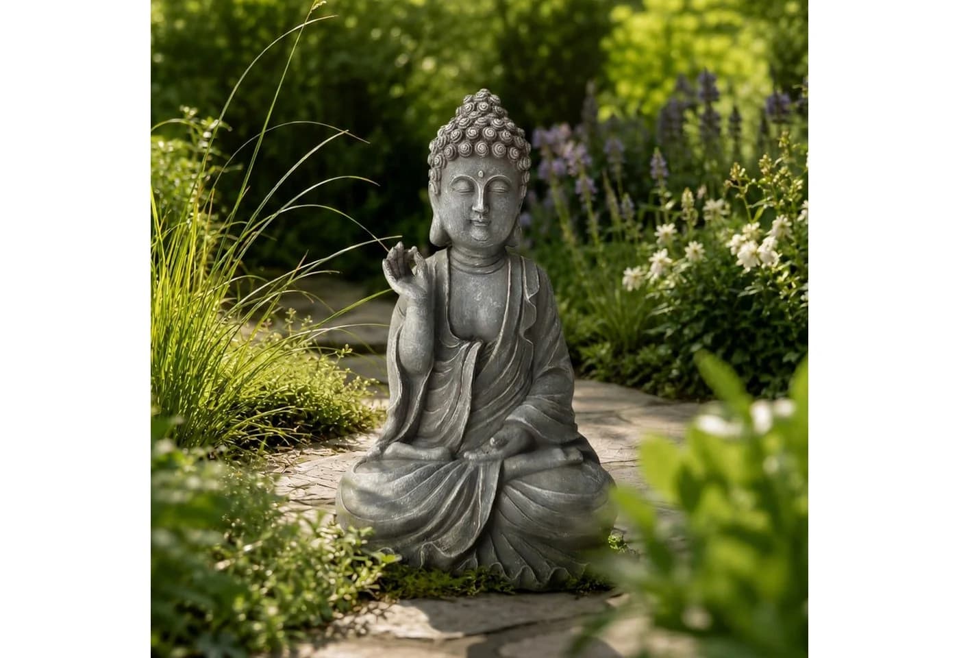 INtrenDU Buddhafigur Gartenfigur 40 cm steingrau wetterfest - Bild 2