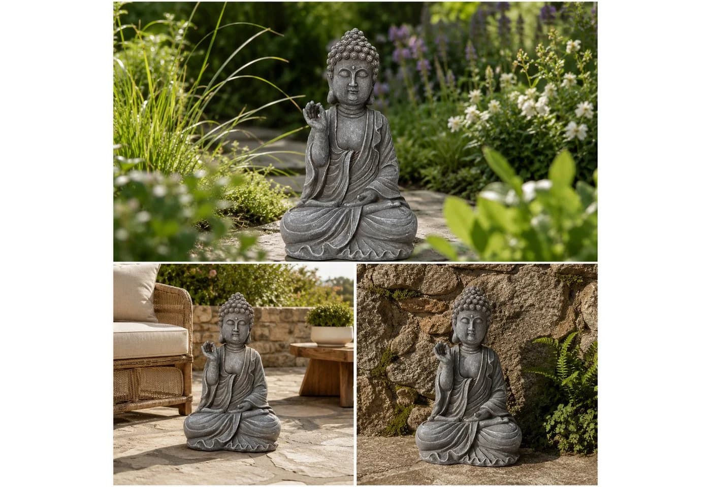 INtrenDU Buddhafigur Gartenfigur 40 cm steingrau wetterfest - Bild 3