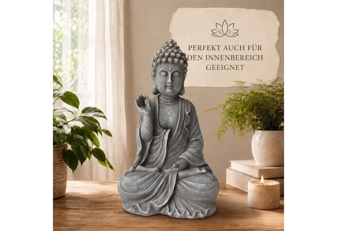 INtrenDU Buddhafigur Gartenfigur 40 cm steingrau wetterfest - Bild 4