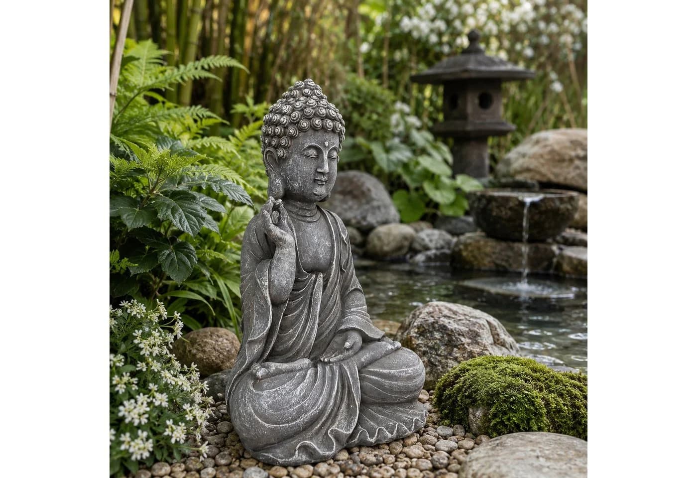 INtrenDU Buddhafigur Gartenfigur 40 cm steingrau wetterfest - Bild 5