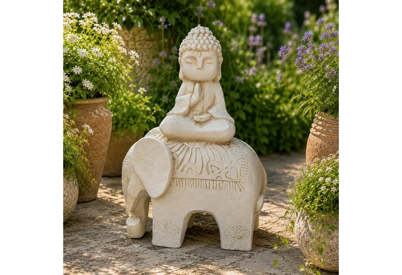 INtrenDU Gartenfigur Buddha auf Elefant 56 cm weiß - Bild 2