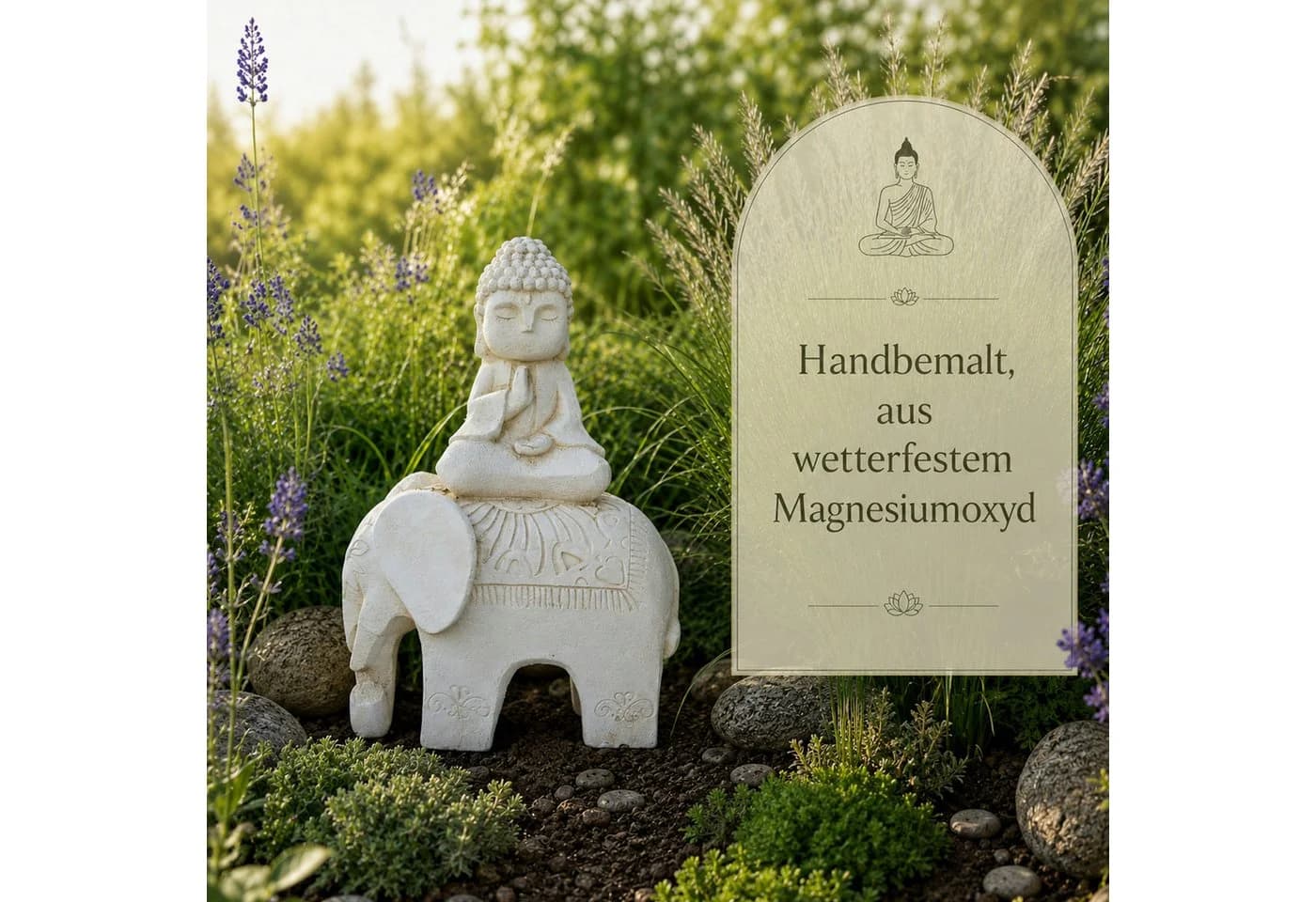 INtrenDU Gartenfigur Buddha auf Elefant 56 cm weiß - Bild 3