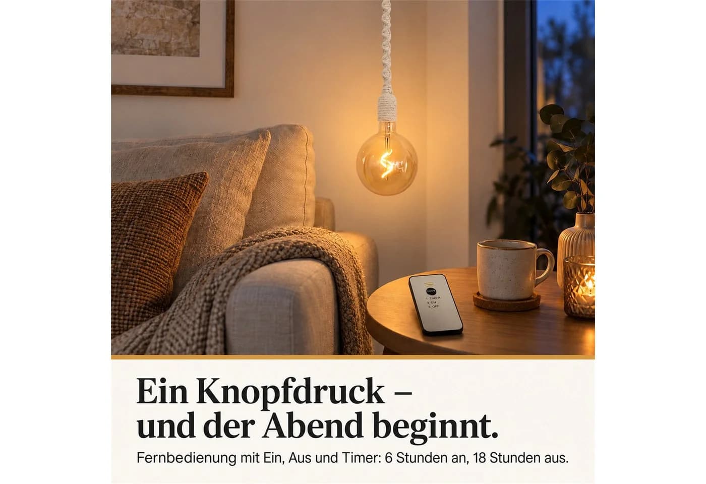 INtrenDU LED-Leuchte Makramee-Seil Glaskugel Fernbedienung Timer - Bild 3