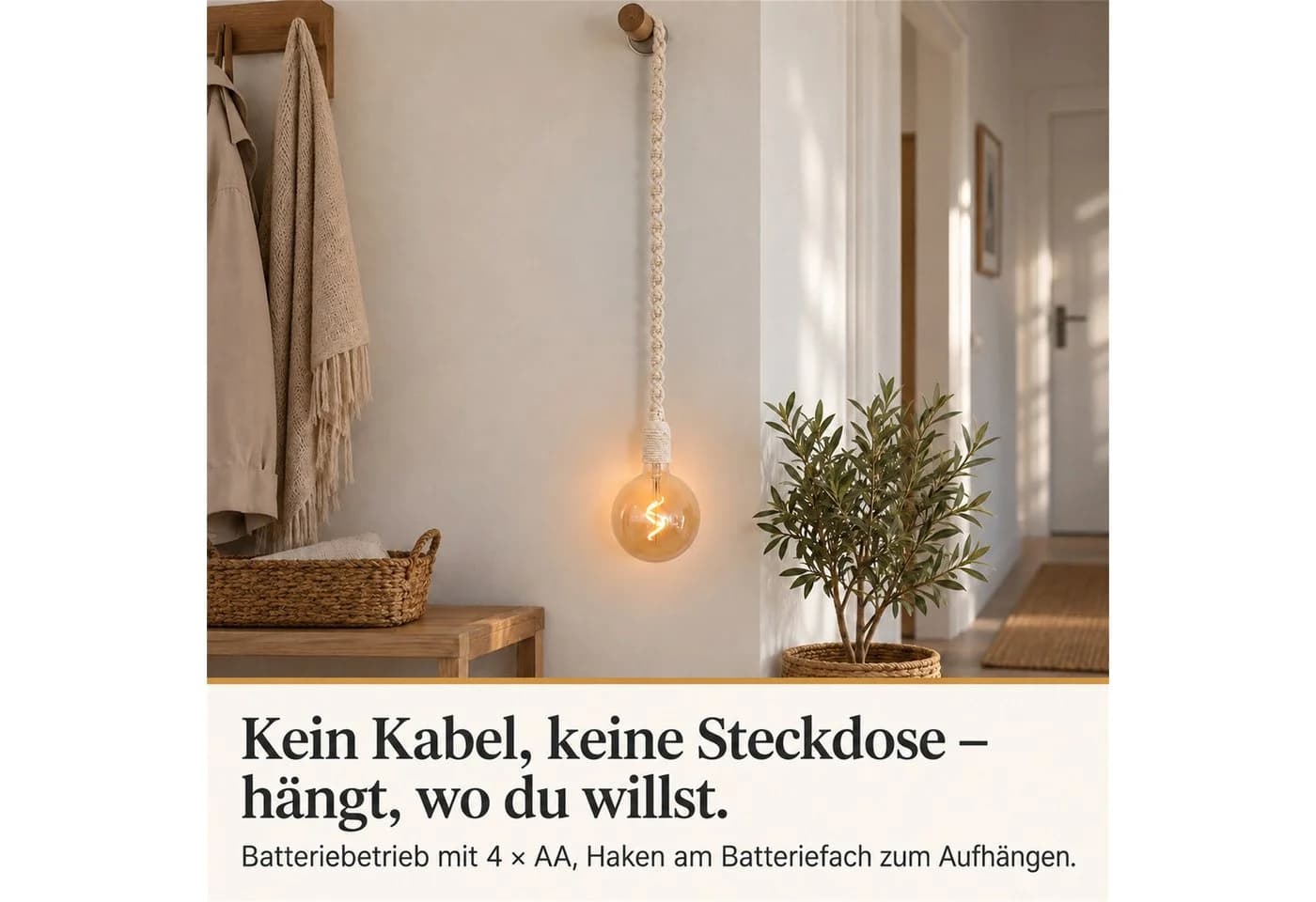 INtrenDU LED-Leuchte Makramee-Seil Glaskugel Fernbedienung Timer - Bild 4
