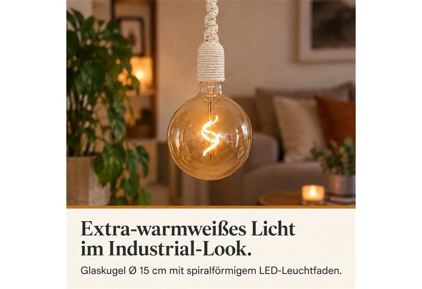 INtrenDU LED-Leuchte Makramee-Seil Glaskugel Fernbedienung Timer - Bild 5