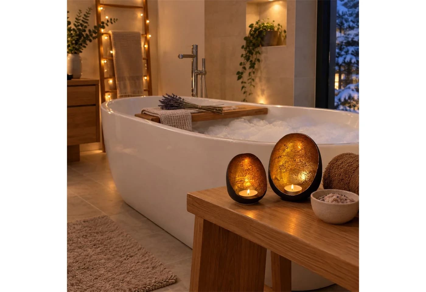 INtrenDU Teelichthalter Oval Metall Schwarz Matt Gold 2er Set - Bild 5