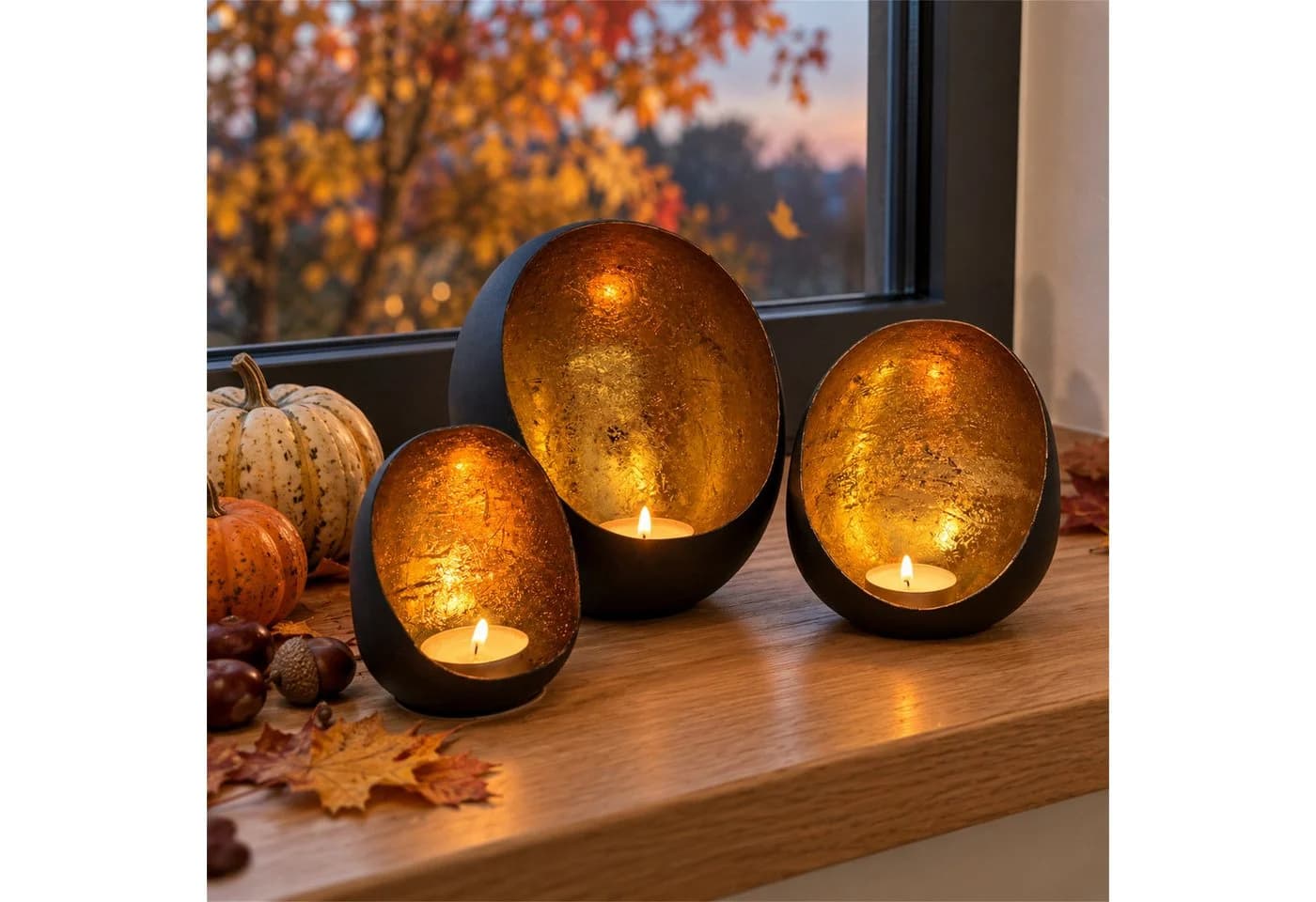 INtrenDU Teelichthalter oval 3er-Set Metall schwarz matt gold - Bild 2