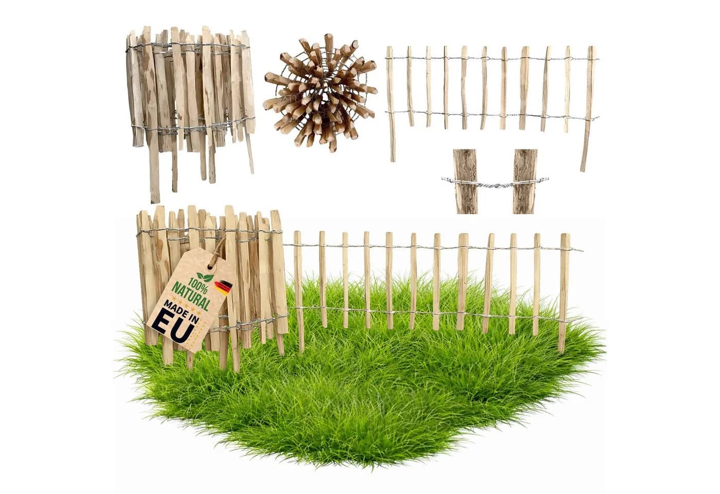 Floranica Staketenzaun aus Haselnuss Holz Gartenzaun Braun - Bild 2