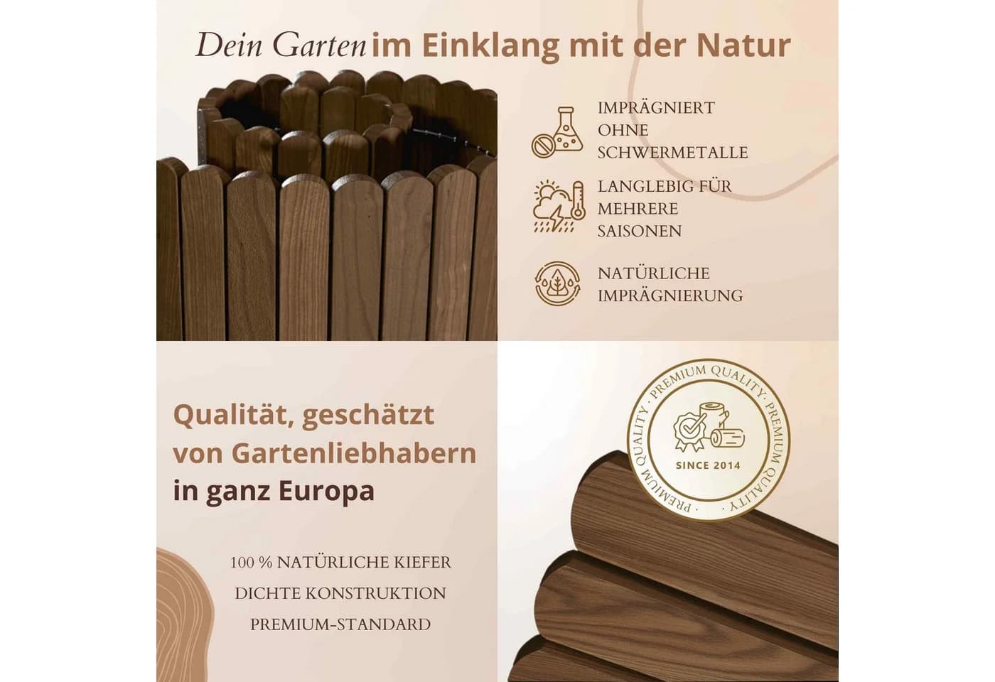 Floranica Beeteinfassung Braun Kiefernholz Flexibler Rollborder