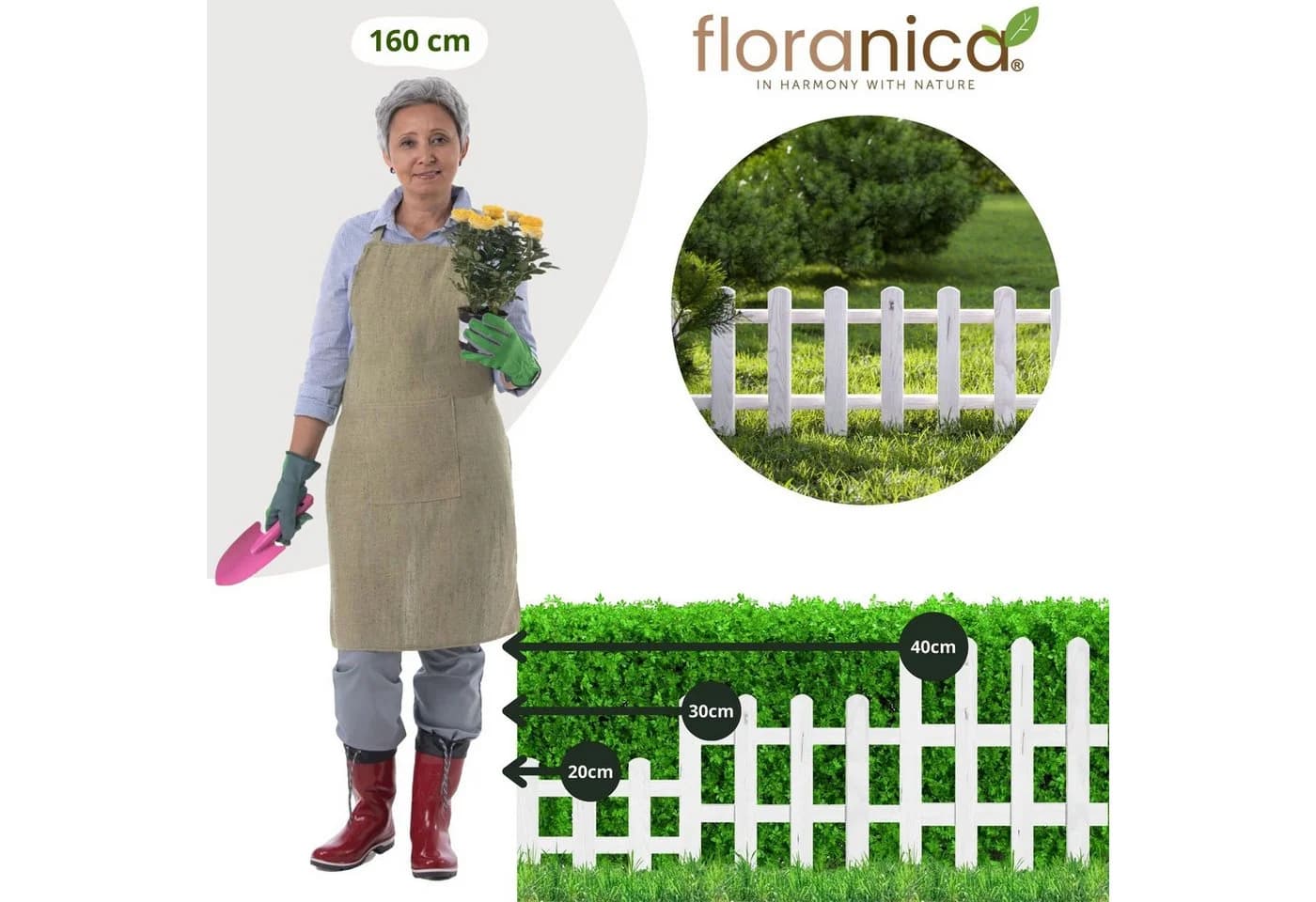 Floranica Zierzaun aus Kiefernholz, Beetumrandung, Steckzaun, Weiß - Bild 3