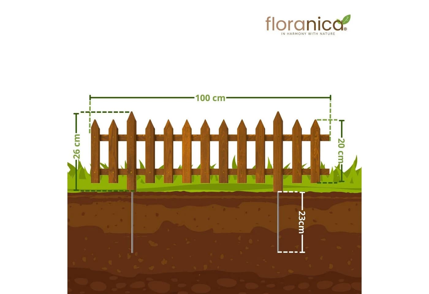 Floranica Zierzaun Braun Kiefernholz 100 cm
