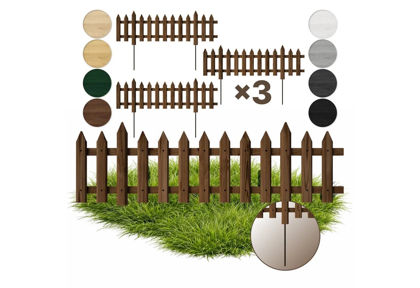 Floranica Zierzaun Braun Kiefernholz 100 cm - Bild 2