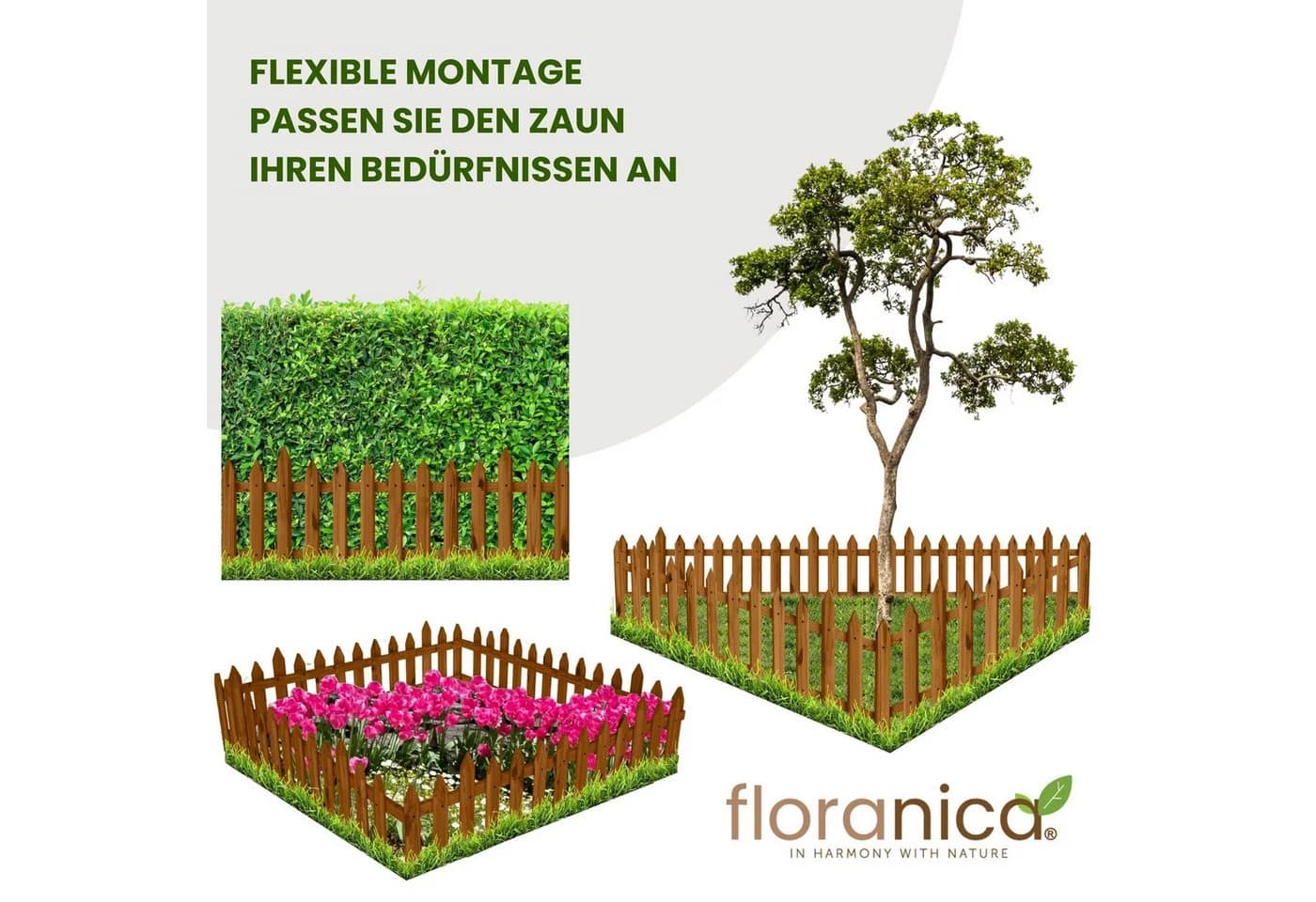 Floranica Zierzaun Braun Kiefernholz 100 cm - Bild 4