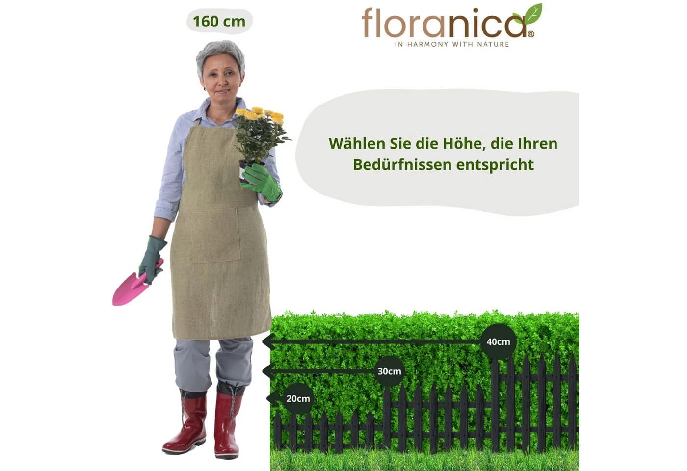 Floranica Zierzaun Anthrazit Kiefernholz Steckzaun - Bild 3