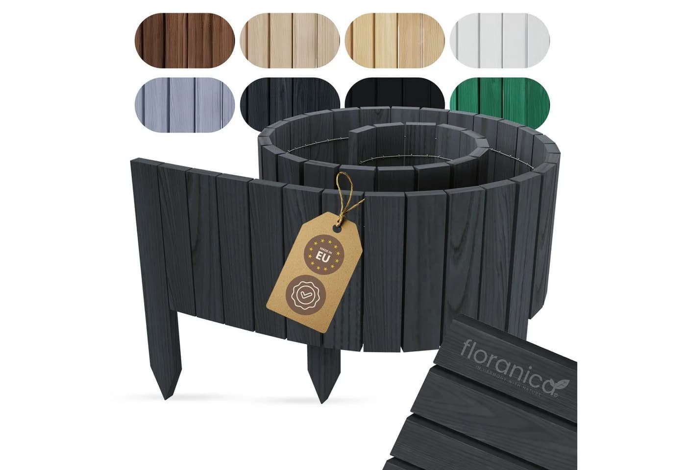 Floranica Beeteinfassung Anthrazit Flexibler Rollborder Kiefernholz - Bild 2