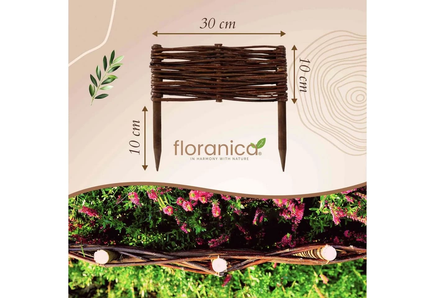 Floranica Weidenzaun Beeteinfassung Beetbegrenzung aus Weide Steckzaun Braun - Bild 3