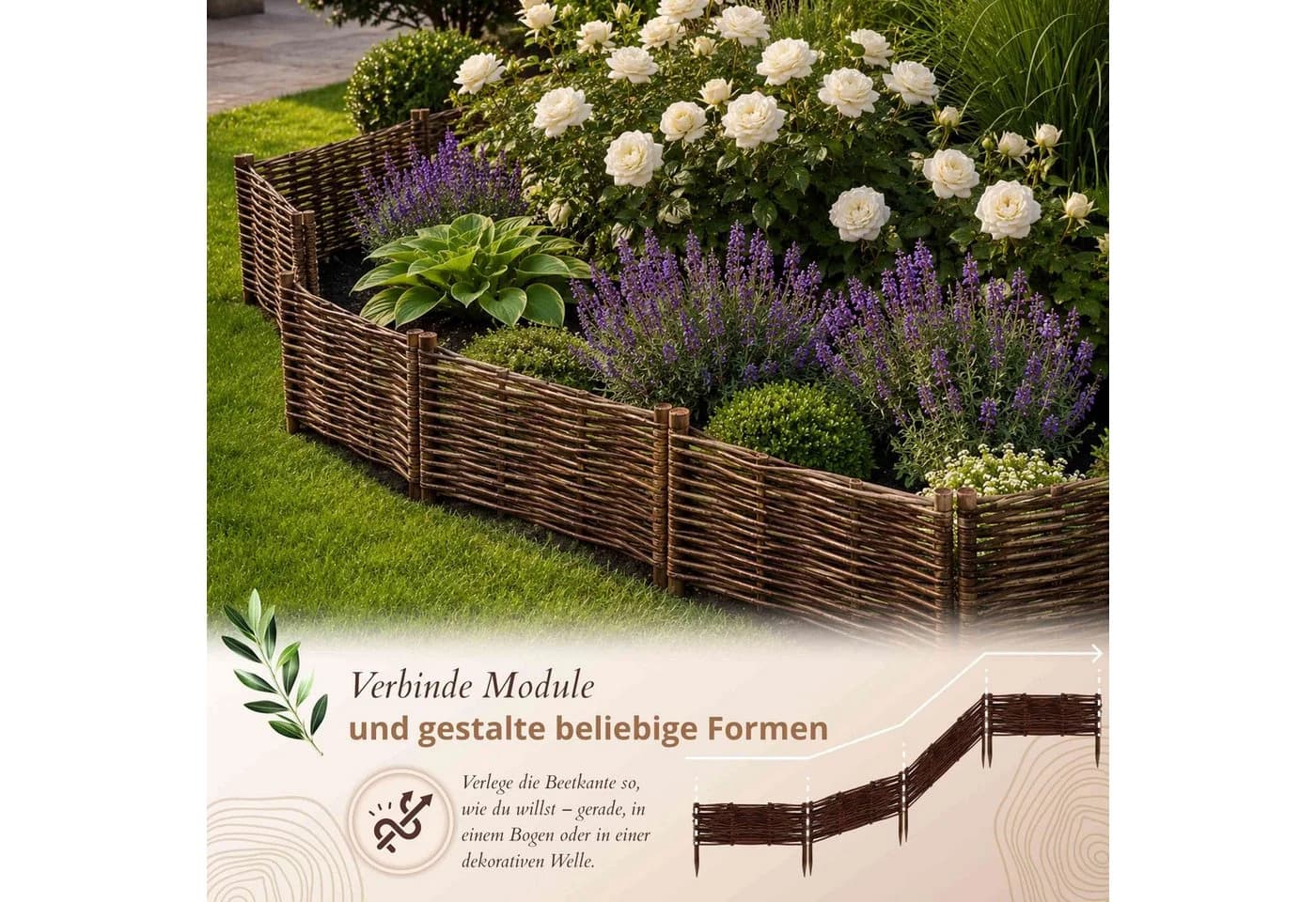 Floranica Weidenzaun Beeteinfassung Beetbegrenzung aus Weide Steckzaun Braun - Bild 5