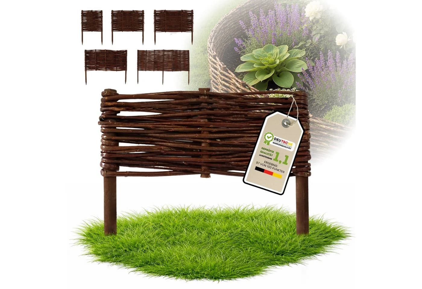 Floranica Weidenzaun Beeteinfassung Beetbegrenzung aus Weide Steckzaun Braun - Bild 2