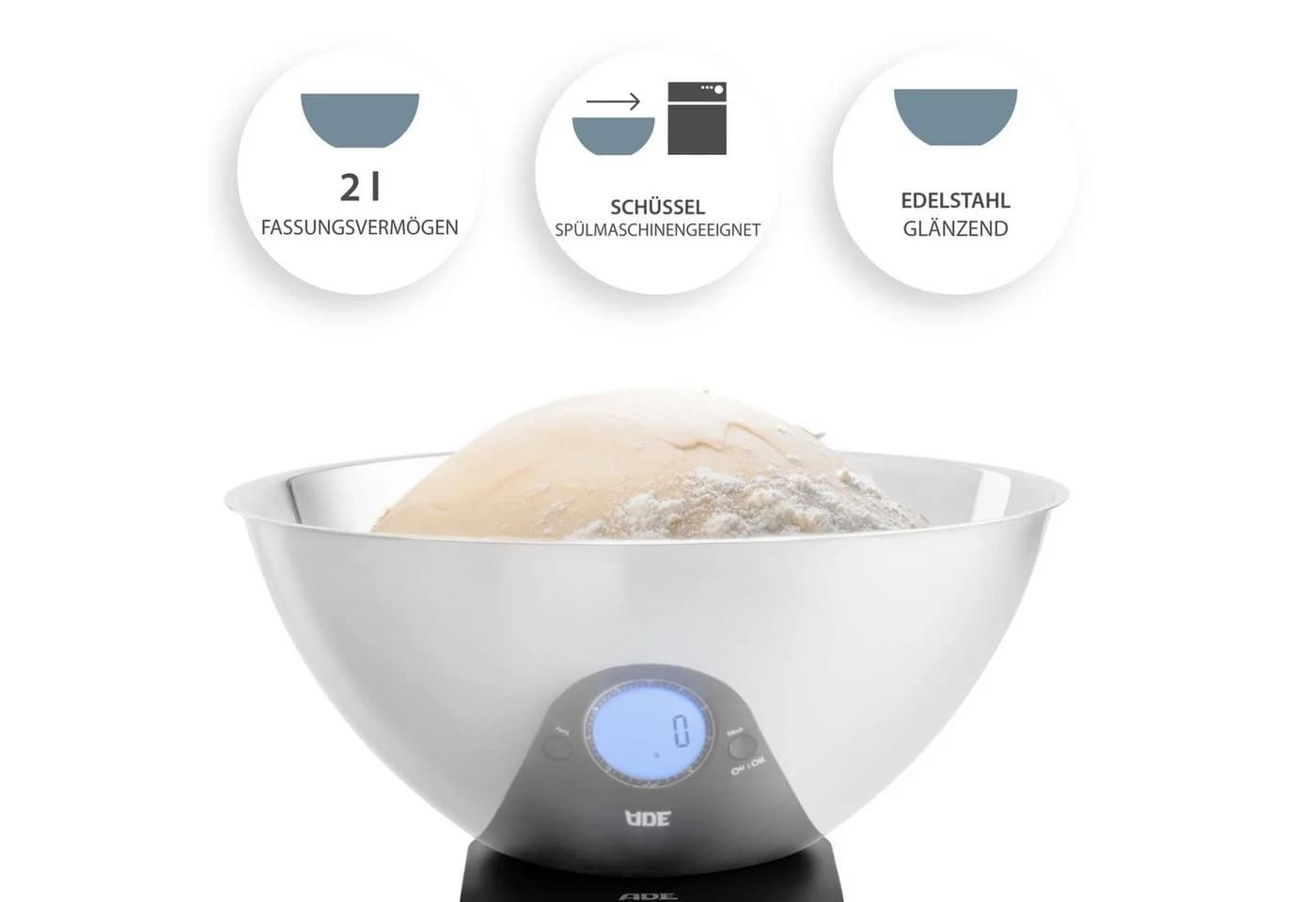 ADE Schüsselwaage mit Edelstahlschüssel bis 5 kg