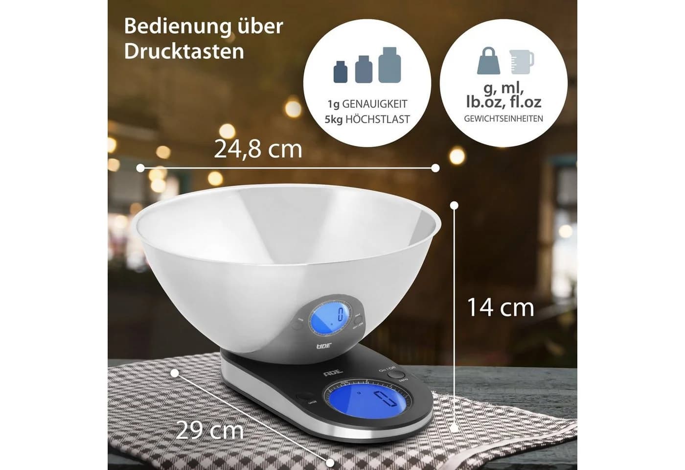 ADE Schüsselwaage mit Edelstahlschüssel bis 5 kg - Bild 3