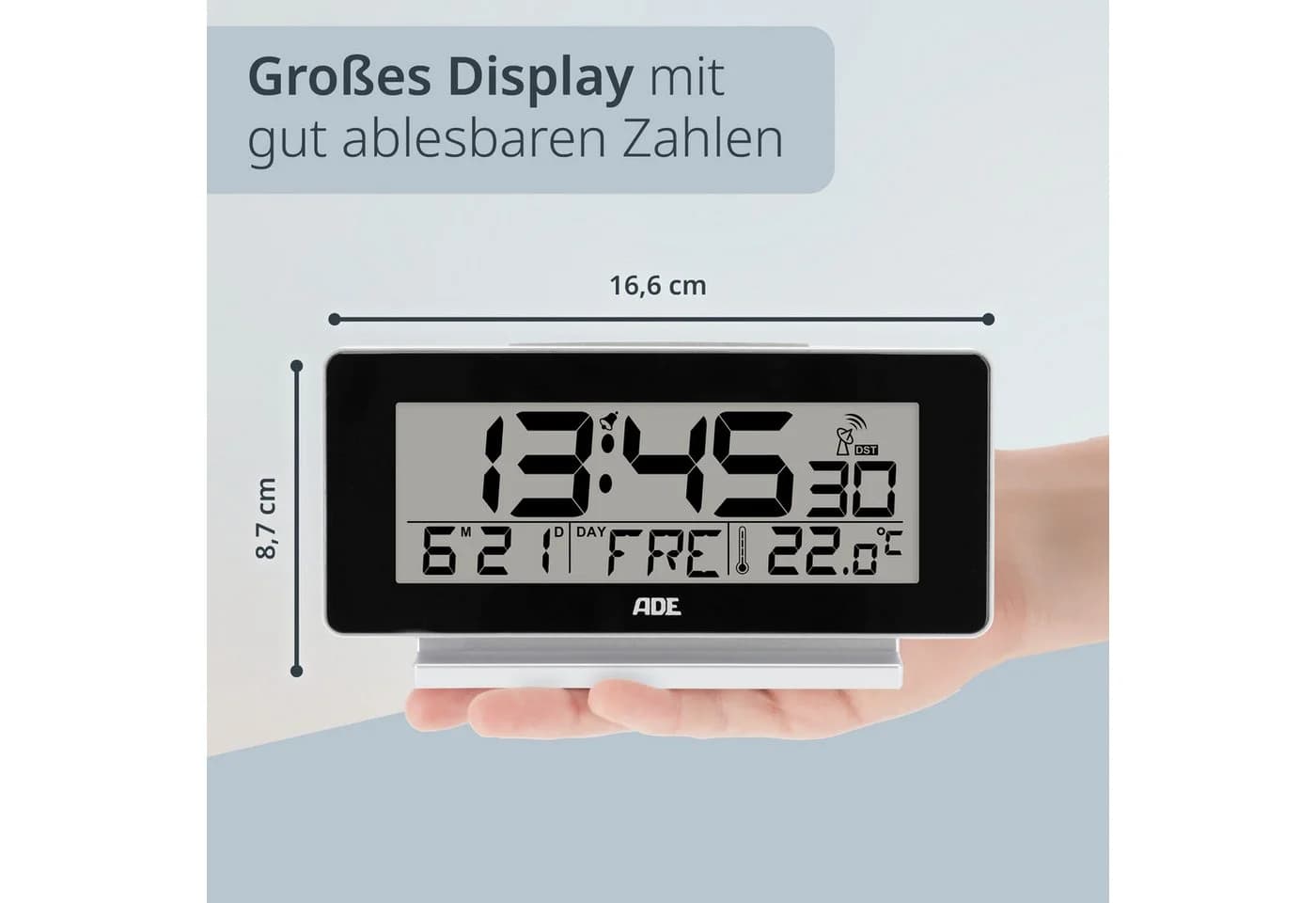 ADE Funktischuhr Digitaler Wecker Schwarz mit Beleuchtung und Temperaturanzeige - Bild 3