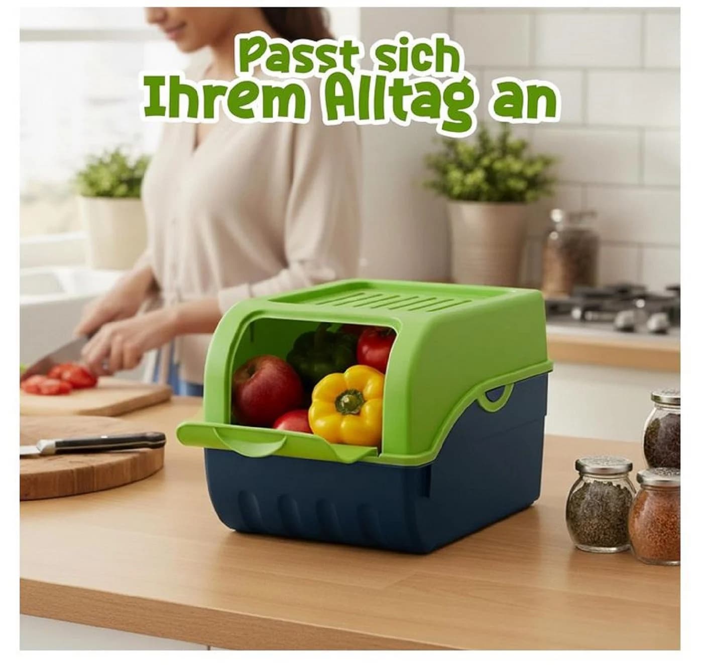 Lomatek Aufbewahrungsbox 5L Stapelbar mit Lüftung Anthrazit/Grün