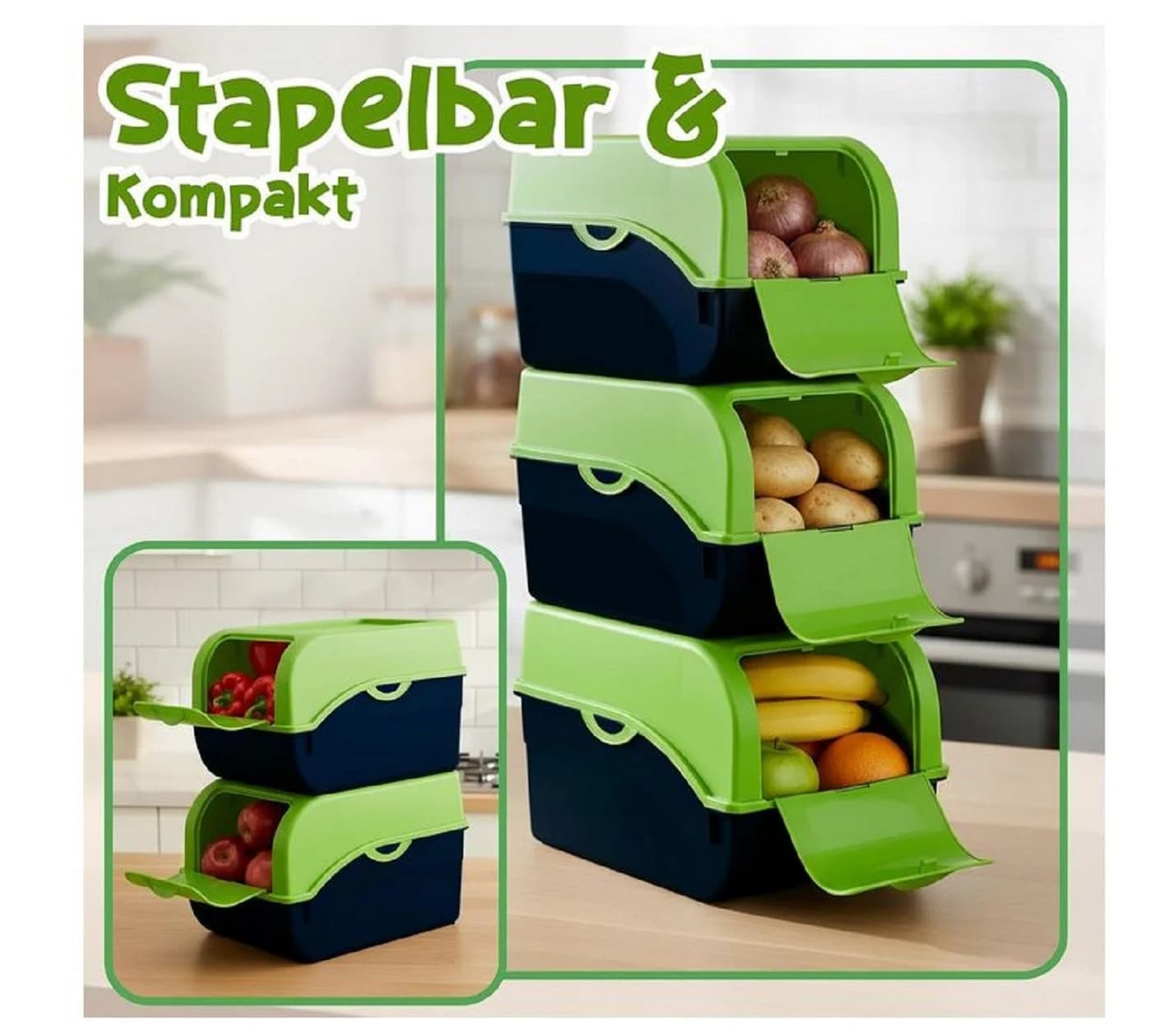 Lomatek Aufbewahrungsbox 5L Stapelbar mit Lüftung Anthrazit/Grün - Bild 5