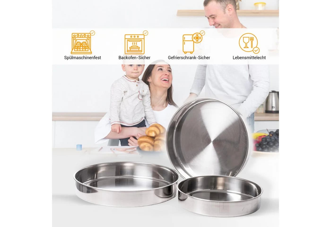 hausleben Backform 3-teiliges Edelstahl Backformen Set Silber - Bild 5