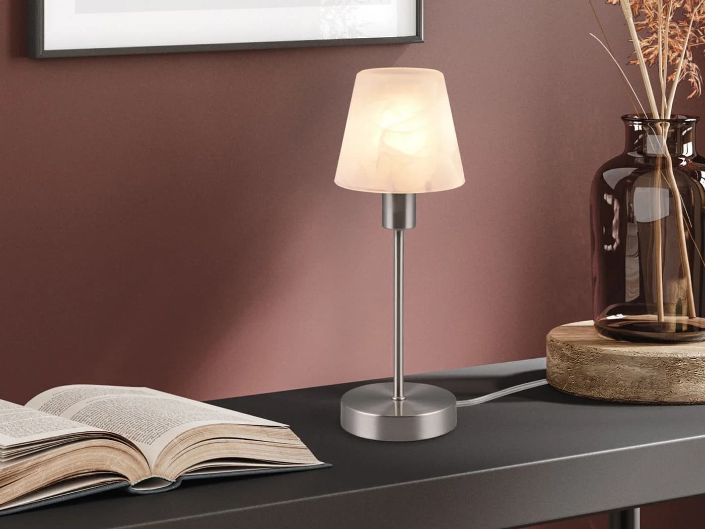 TRIO Leuchten LED Nachttischlampe Warmweiß Touch Dimmbar Bauhaus Fensterlampe
