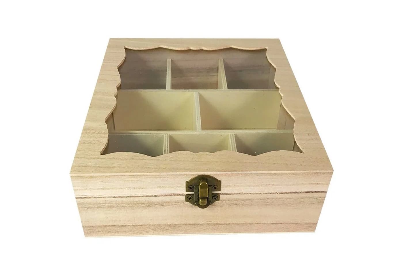 Mojawo Teebox Holz Natur mit Glasdeckel 8 Fächer - Bild 3