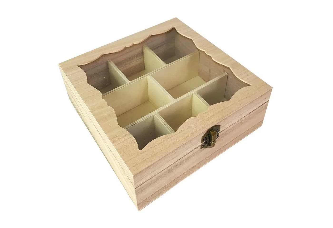 Mojawo Teebox Holz Natur mit Glasdeckel 8 Fächer - Bild 4