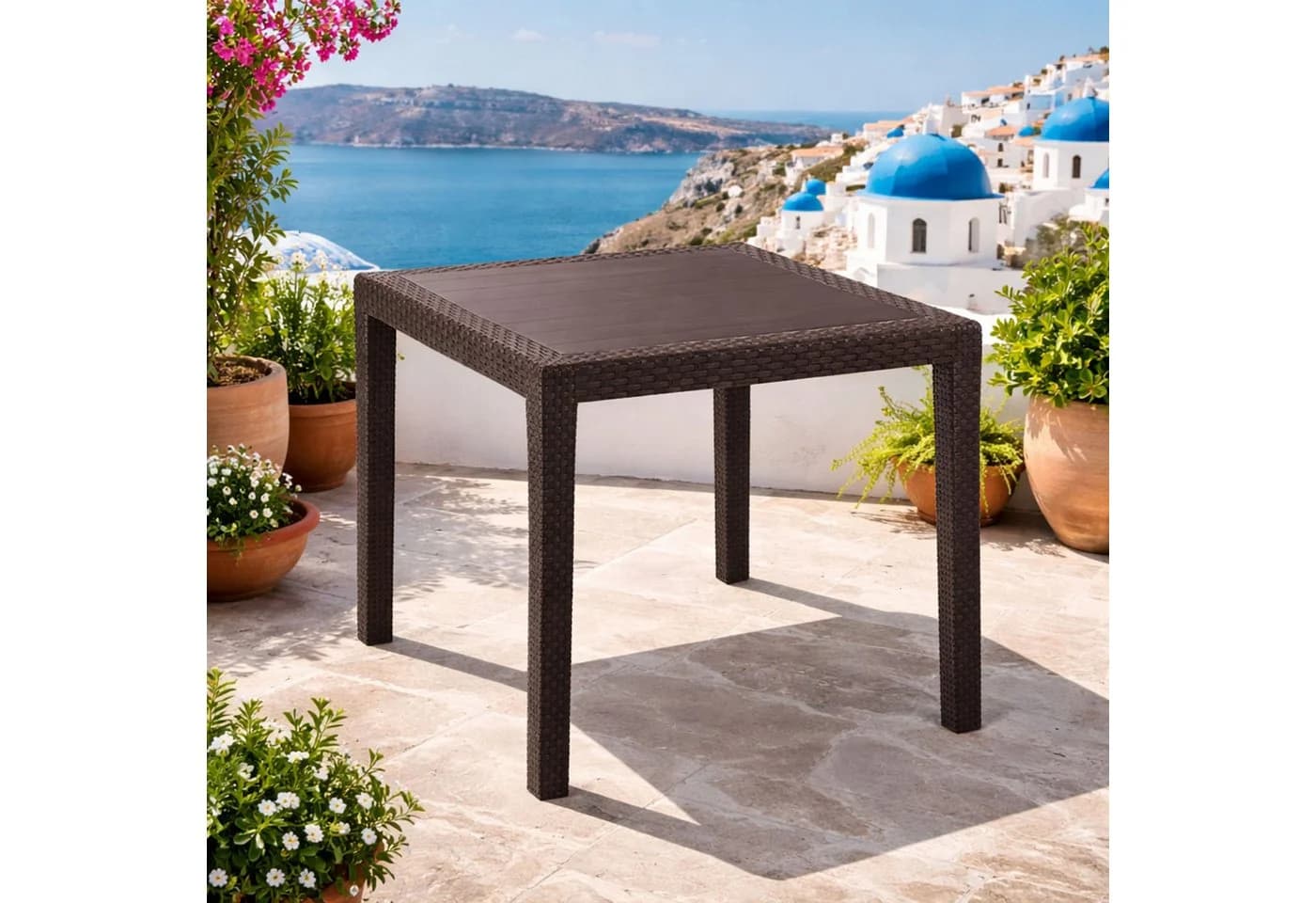Mojawo Gartentisch Rattan-Optik Mokka
