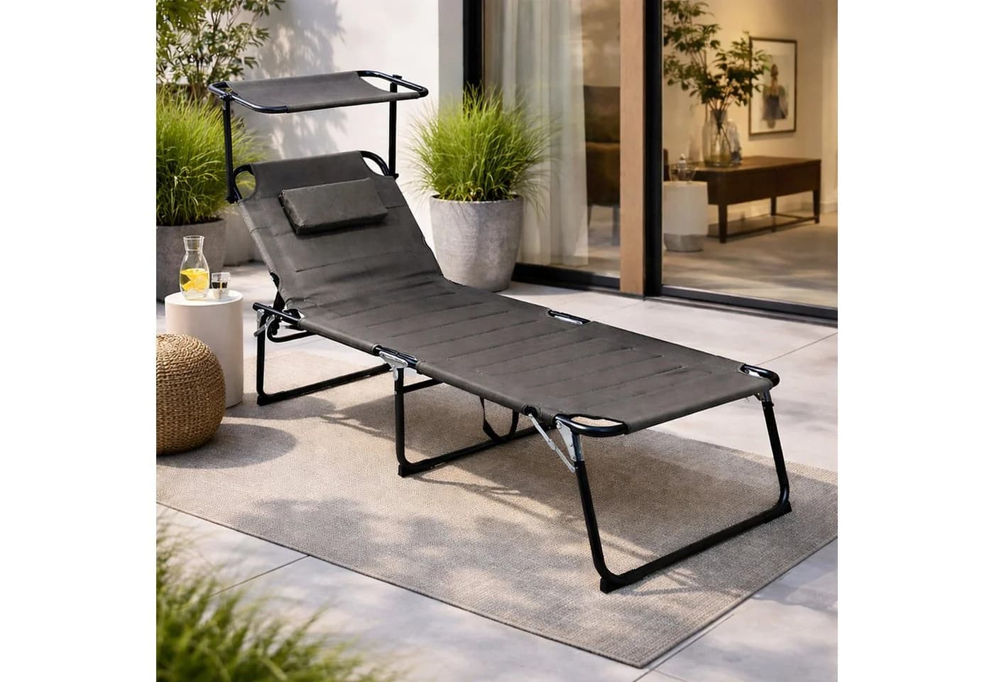 Mojawo XXL Gartenliege Aluminium mit Sonnendach und Kissen anthrazit - Bild 4