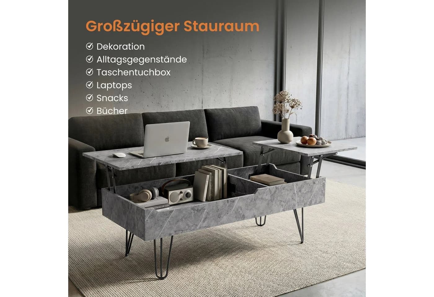 Gunuss höhenverstellbarer Couchtisch mit Ablagefach Grau - Bild 3