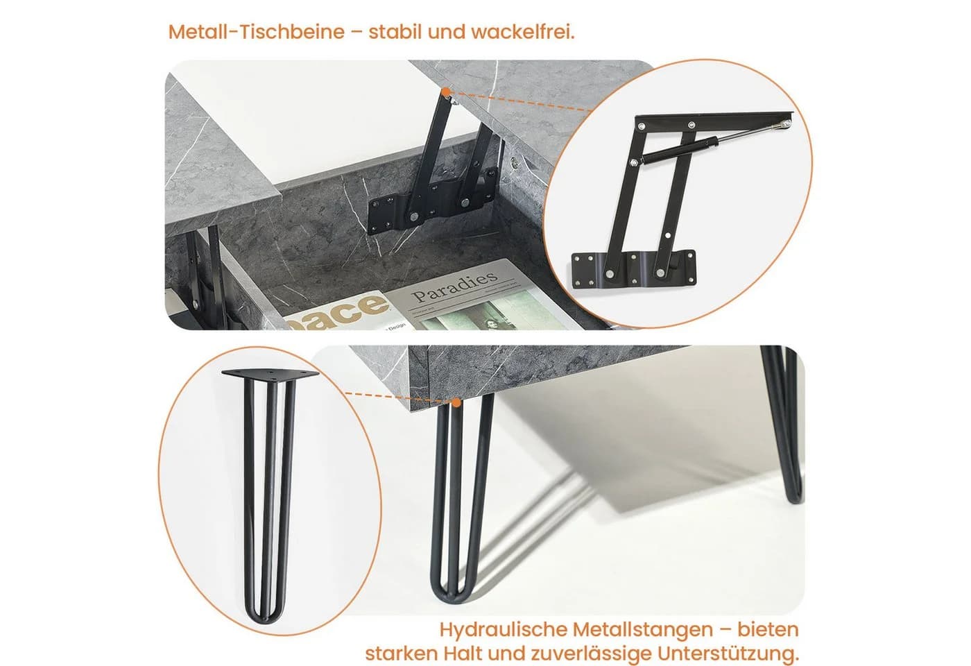 Gunuss höhenverstellbarer Couchtisch mit Ablagefach Grau - Bild 4