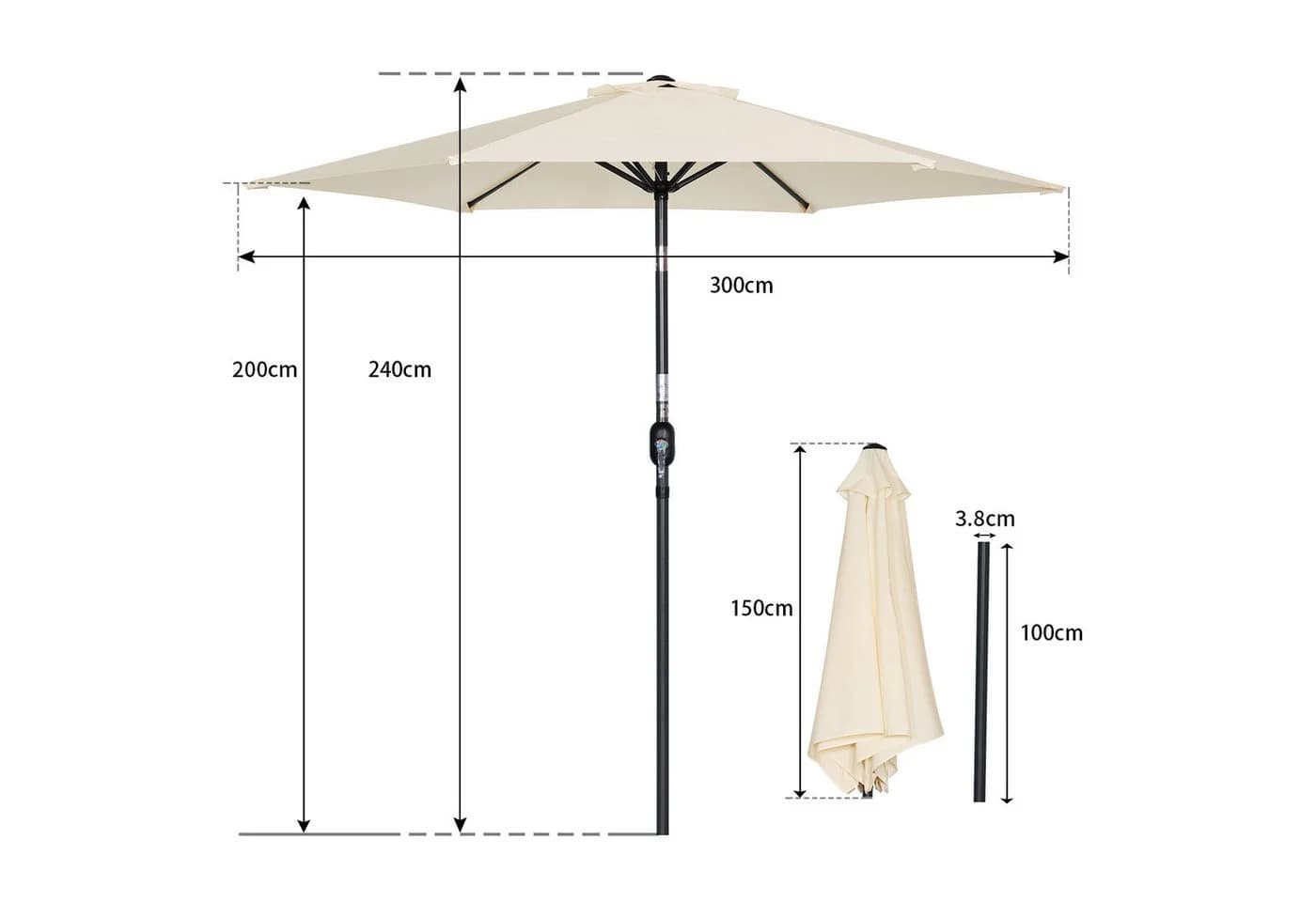 Angel Living Sonnenschirm Ø 300 cm UV-Schutz 50+ Cremefarbe