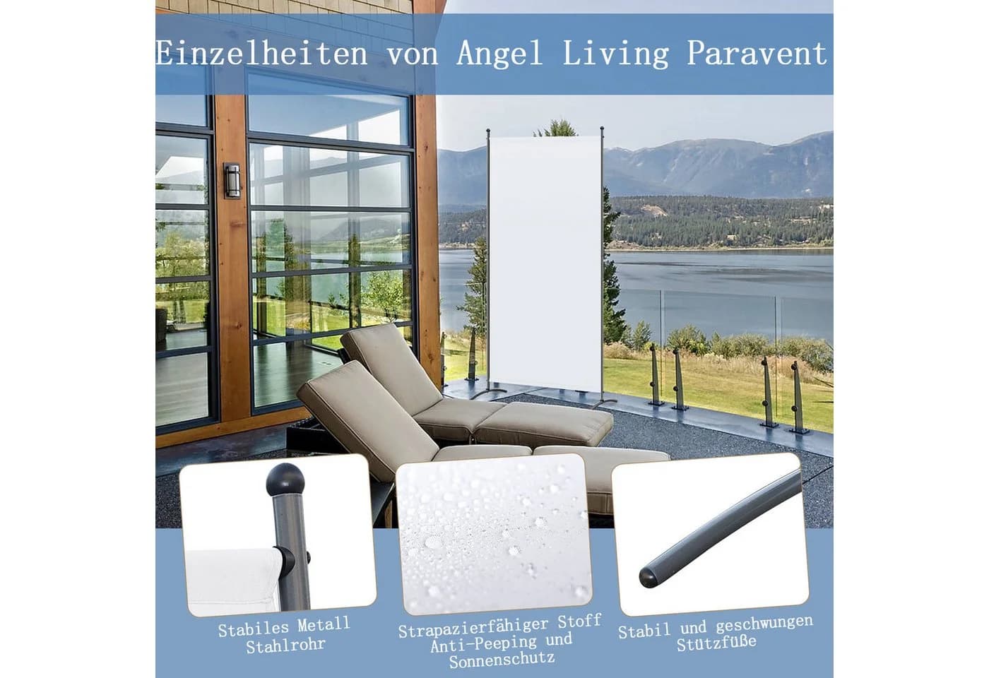 Angel Living Paravent 1-teilig Freistehend Sichtschutz Raumteiler Stellwand Trennwand - Bild 4