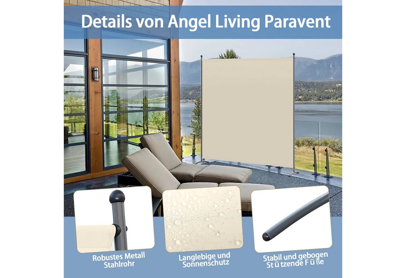 Angel Living Senkrechtmarkise Raumteiler Paravent Sichtschutz Beige/Grau/Weiß - Bild 5