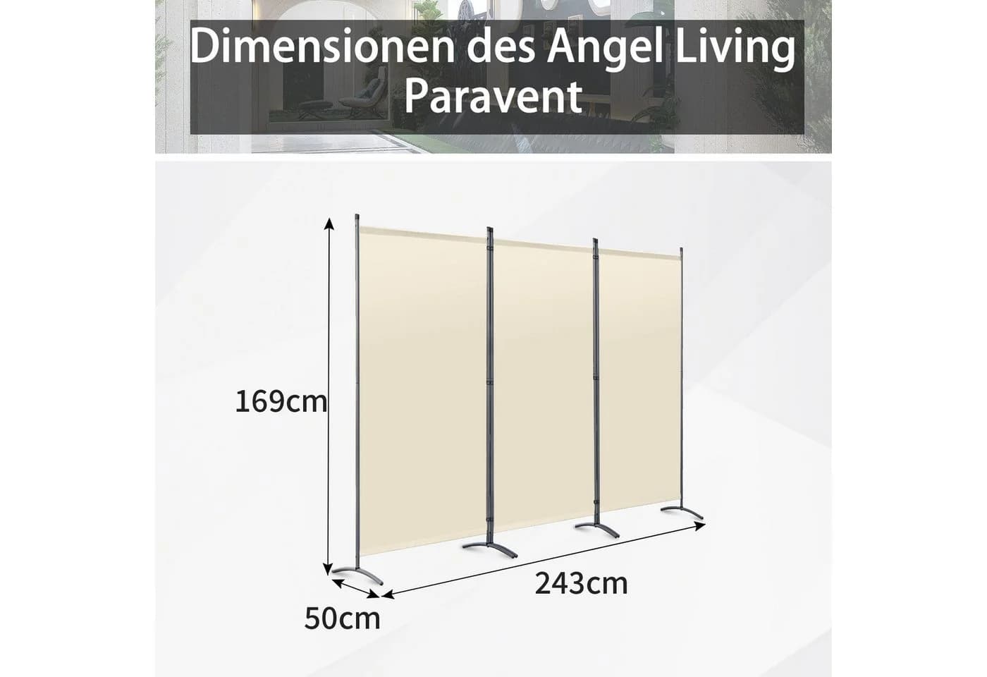 Angel Living 3-teiliger Paravent Sichtschutz Beige/Grau/Weiß