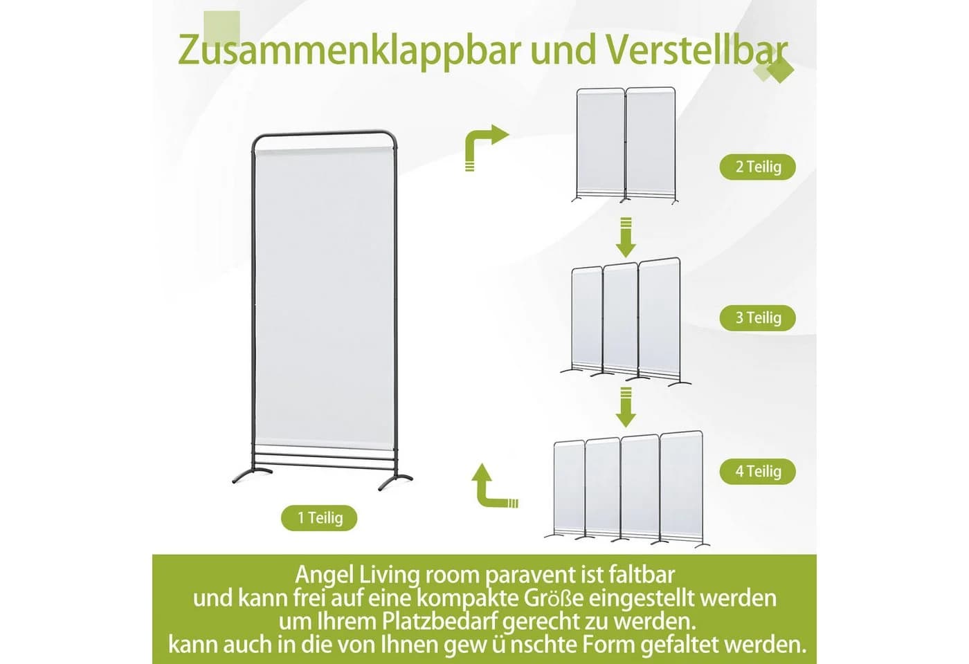 Angel Living Klappbarer Paravent Sichtschutzwand Weiß/Beige - Bild 3