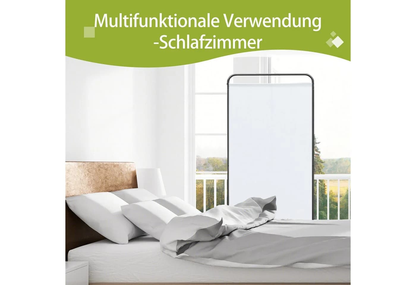 Angel Living Klappbarer Paravent Sichtschutzwand Weiß/Beige - Bild 4