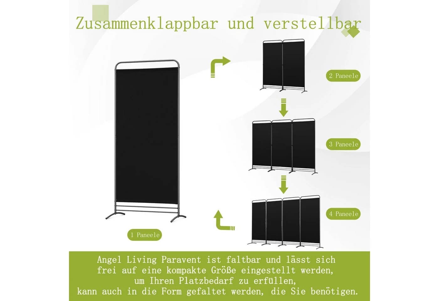 Angel Living Paravent 1-teilig Klappbarer Raumteiler Schwarz - Bild 3