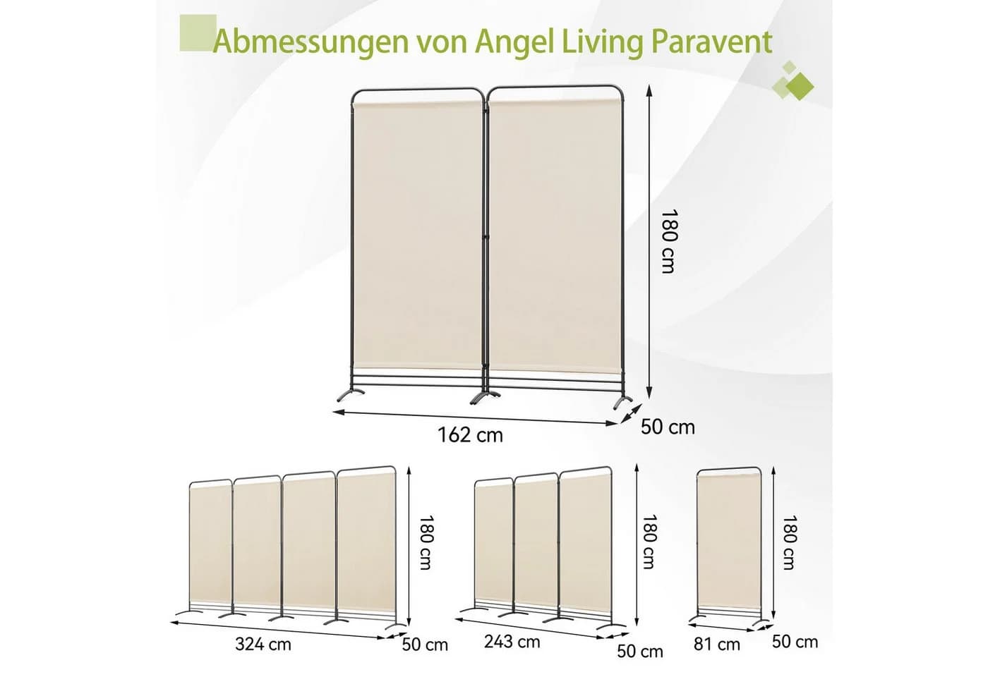 Angel Living Paravent 2 Teilig klappbarer Raumteiler, freistehende Sichtschutzwand