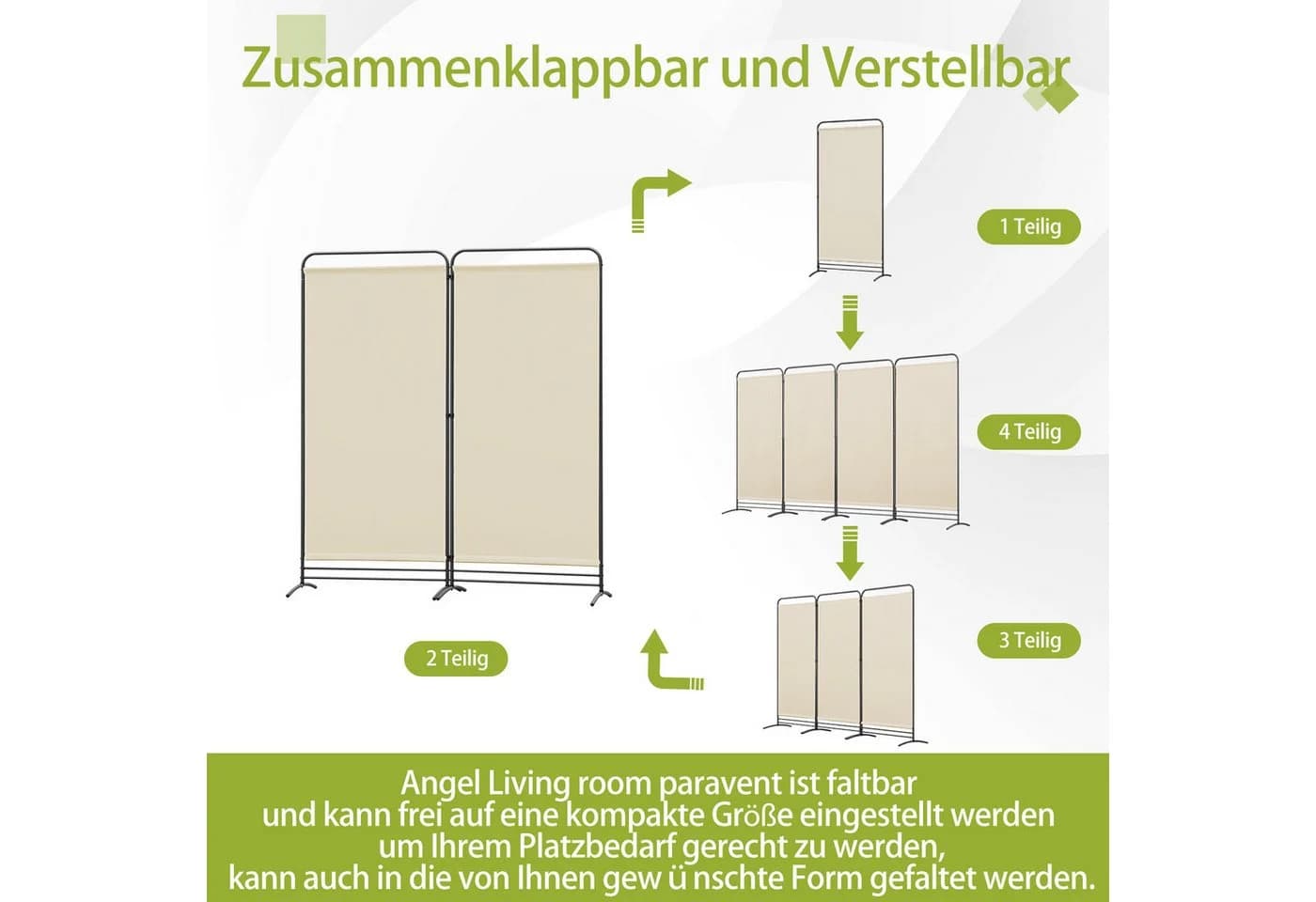Angel Living Paravent 2 Teilig klappbarer Raumteiler, freistehende Sichtschutzwand - Bild 3
