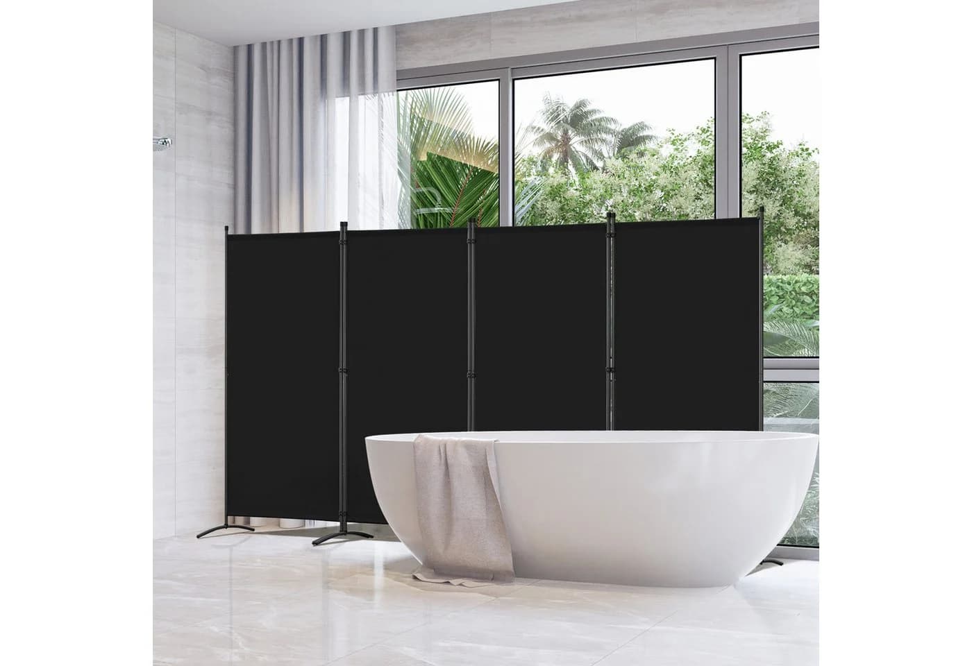 Angel Living Raumteiler Paravent 4-teilig Schwarz Stahl Polyester - Bild 5
