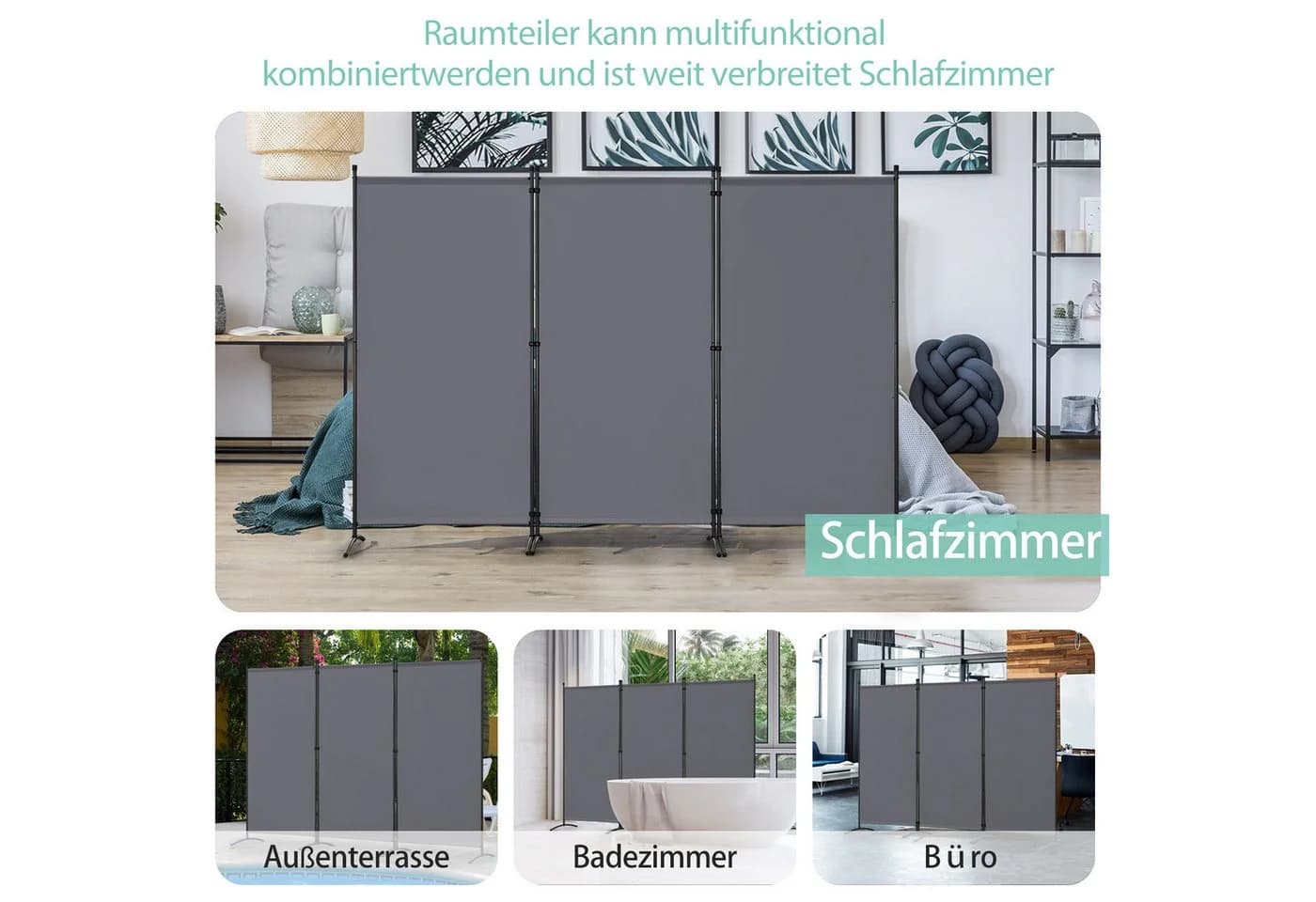 Angel Living 3-teiliger Paravent Raumteiler Sichtschutz Stahl Polyester - Bild 4