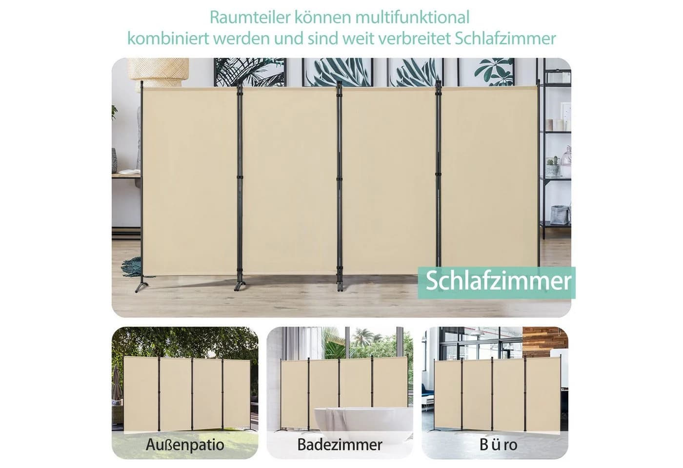 Angel Living 4-teiliger Paravent Raumteiler Sichtschutz Beige - Bild 4
