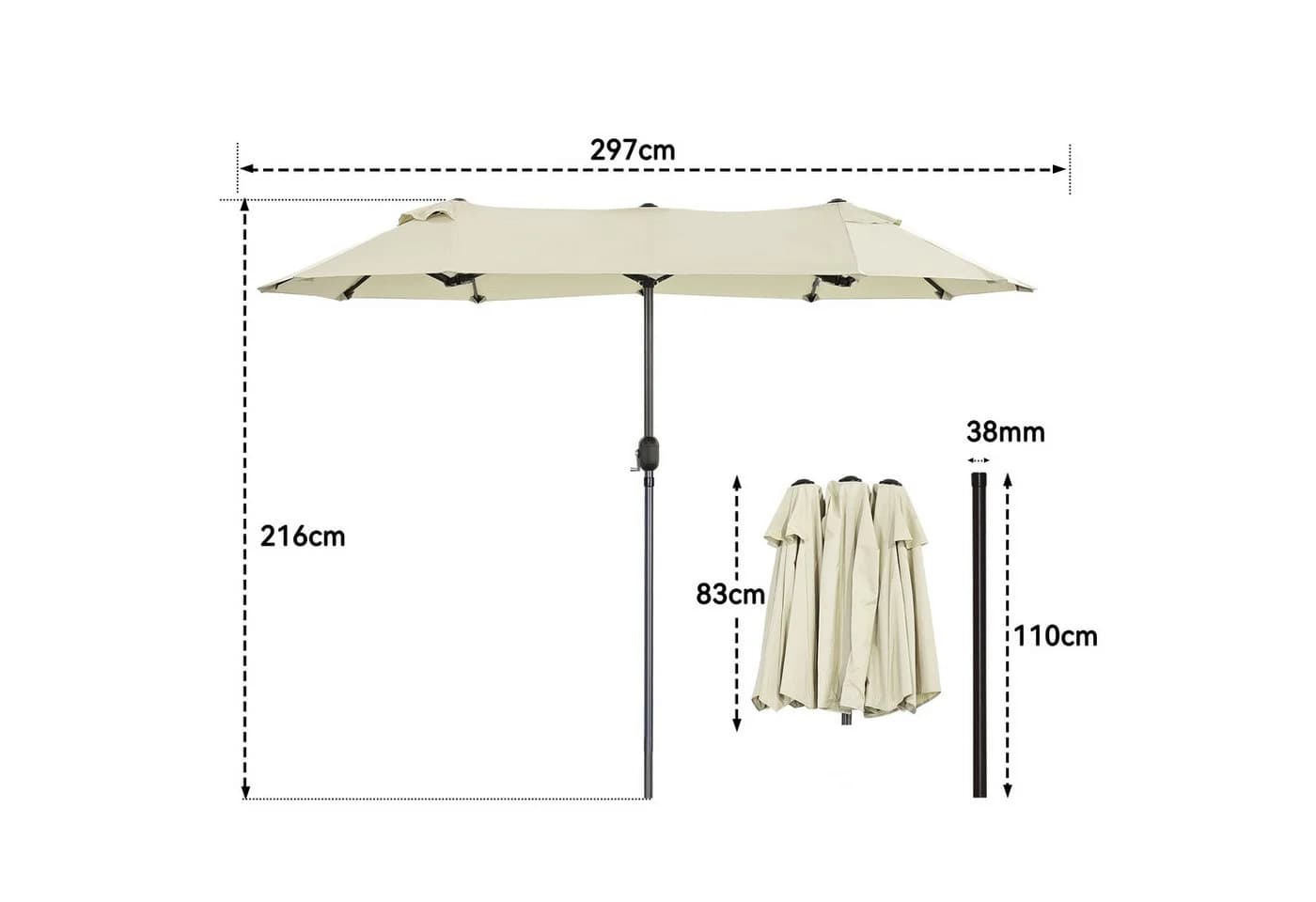 Angel Living Sonnenschirm Rechteckig UV50+ Beige/Creme