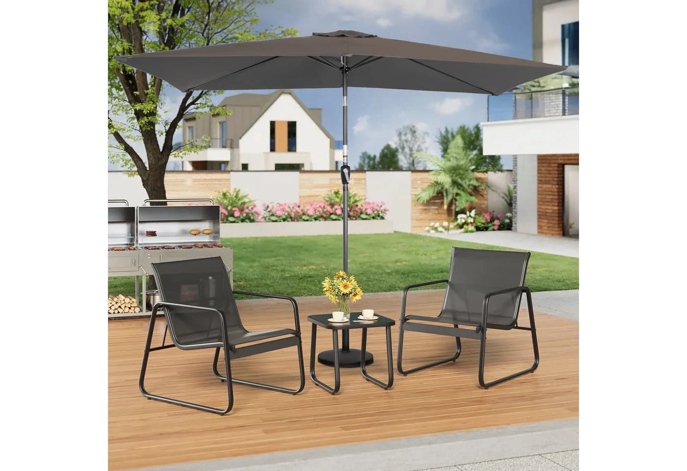 Angel Living Sonnenschirm 200x300 cm Grau Kurbel UV-Schutz 50+ - Bild 2